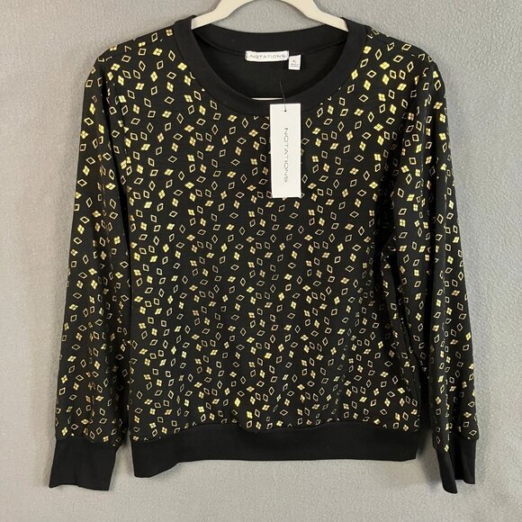 Notations Women's Pullover Long Sleeve Sweatshirt Size PL Black Gold NWT - Picture 2 of 7